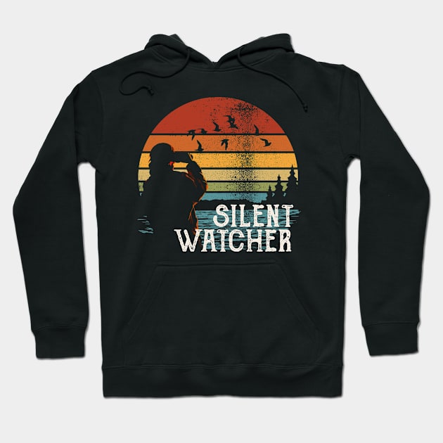 Silent Watcher Vintage Sunset Birdwatching Hoodie by zeno27